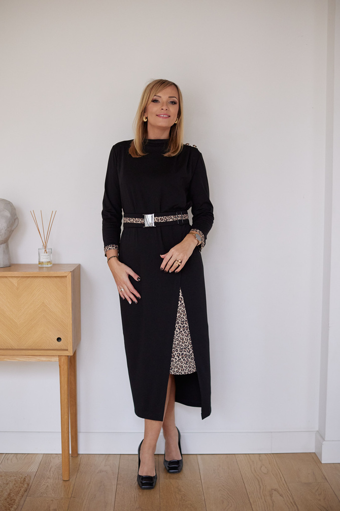 Morgan knitted dress with animal motifs + belt