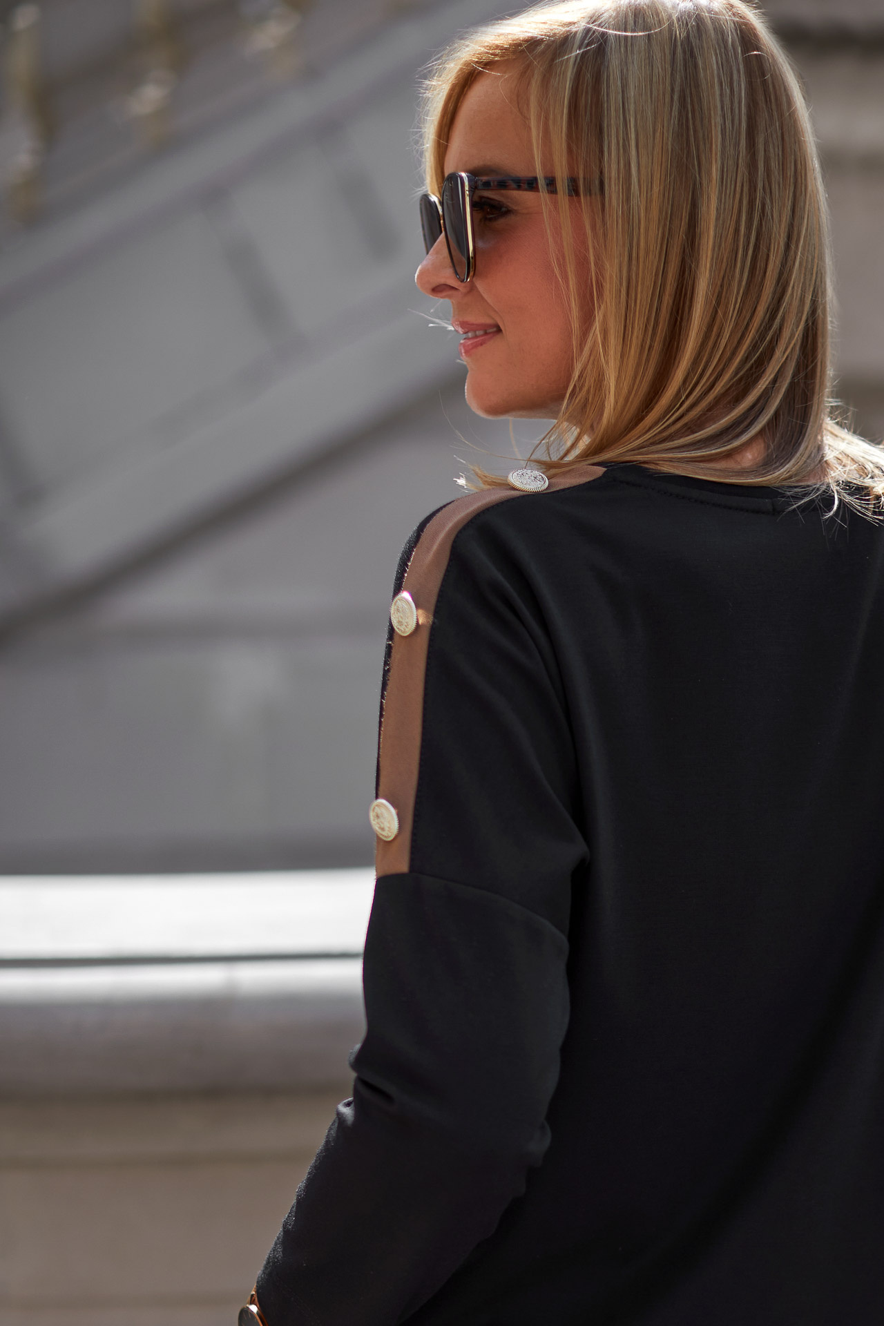 Women's set (blouse + skirt) with decorative buttons