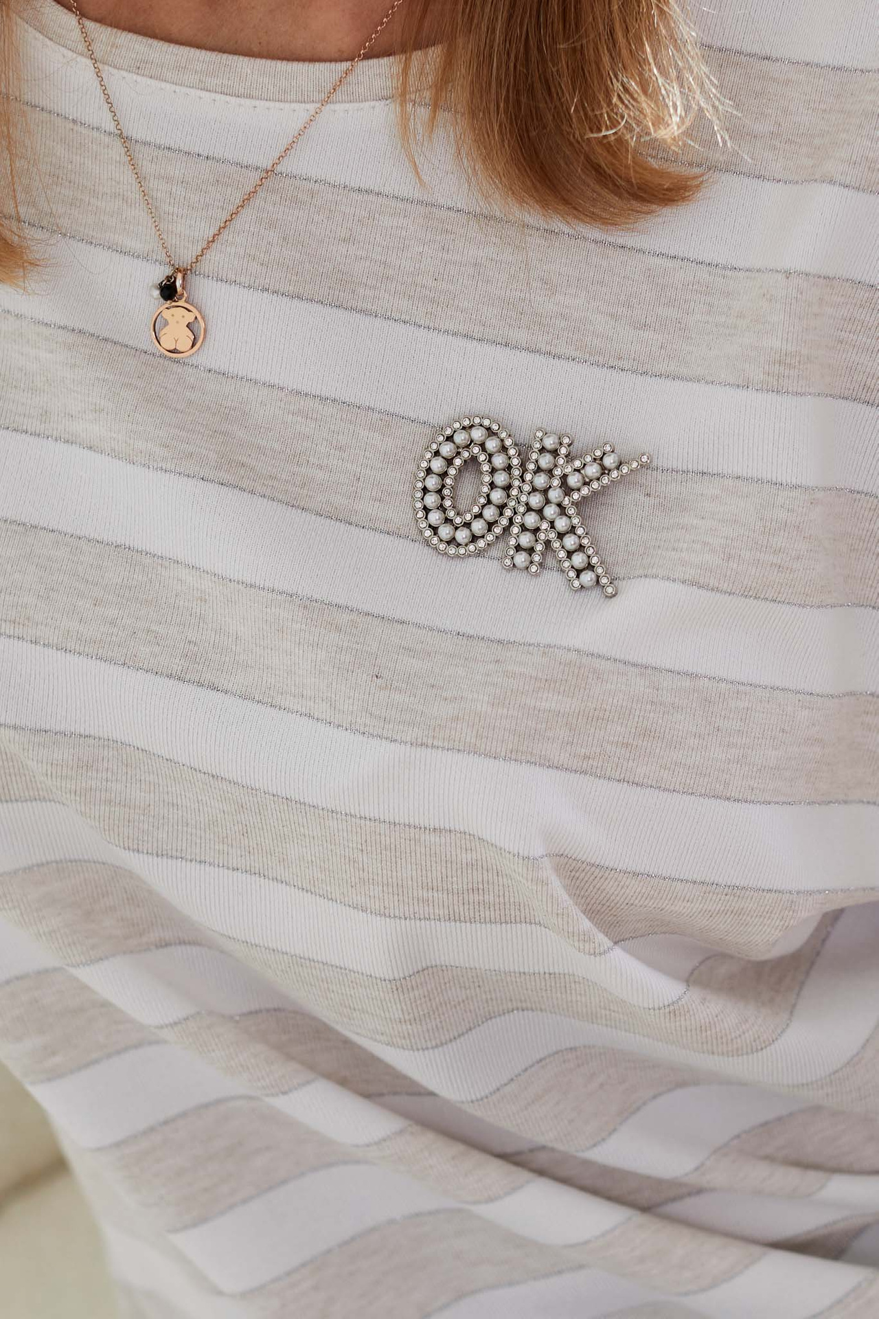 Striped knitted sweatshirt with lurex made of natural linen + viscose yarn