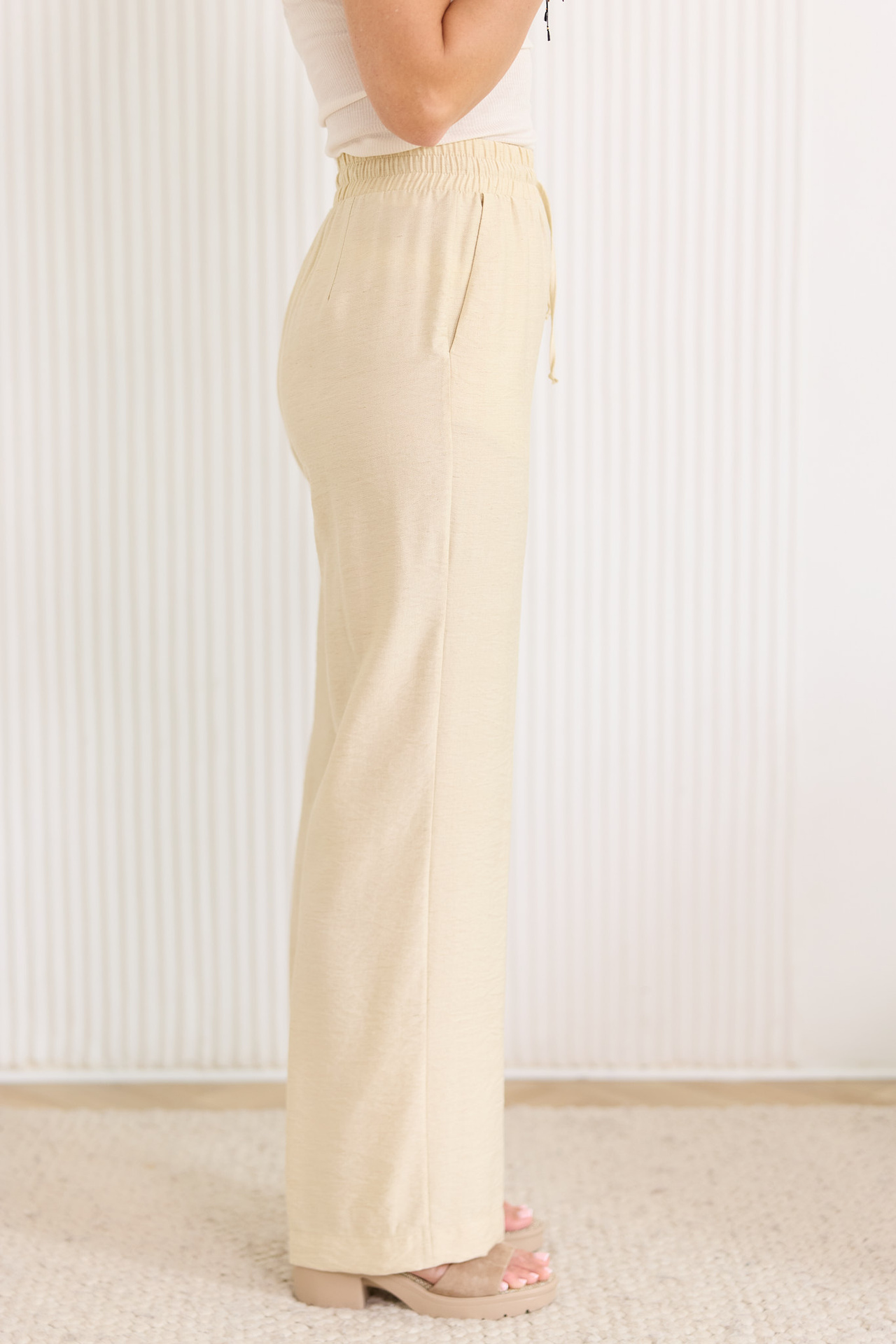 Tkaninowe rozszerzane spodnie len+wiskoza