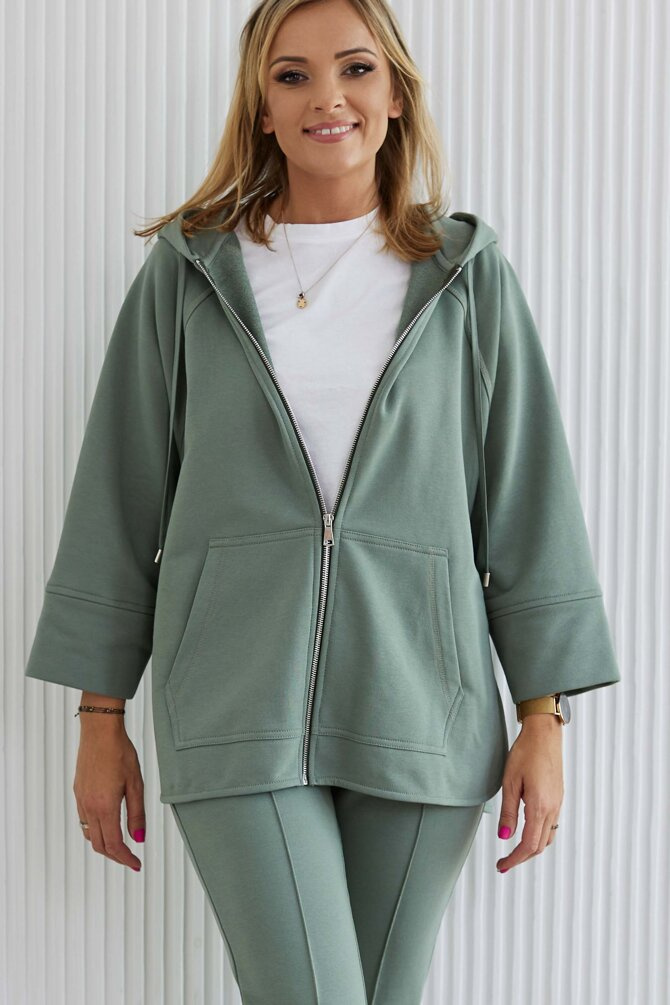 Olive-colored zip-up hoodie
