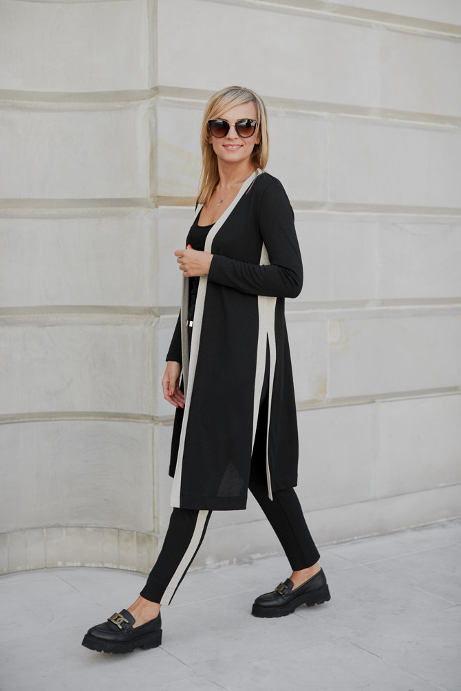 Set of cardigan with pants, knitted sweater