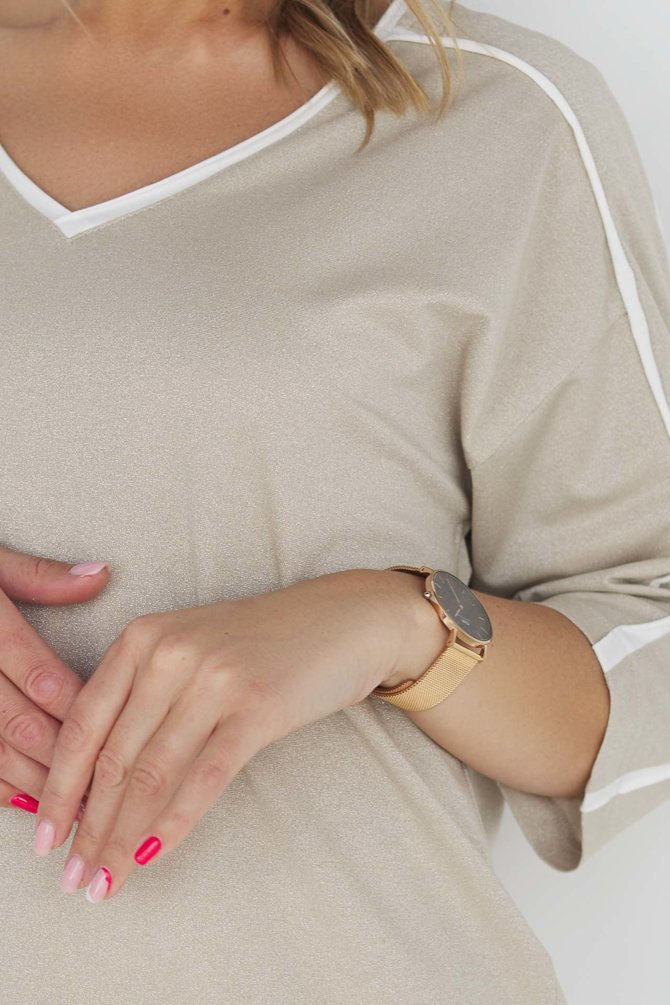 Beżowa bluzka z lurexem i lampasami