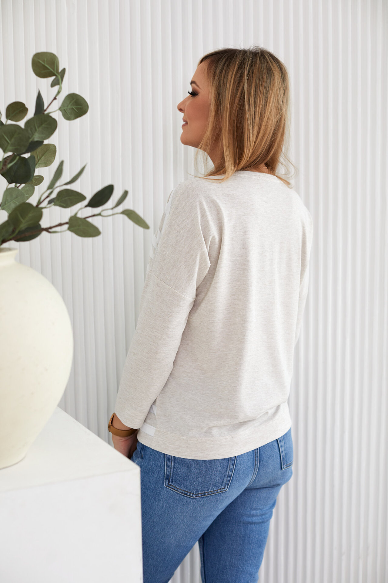 Striped knitted sweatshirt with lurex made of natural linen + viscose yarn
