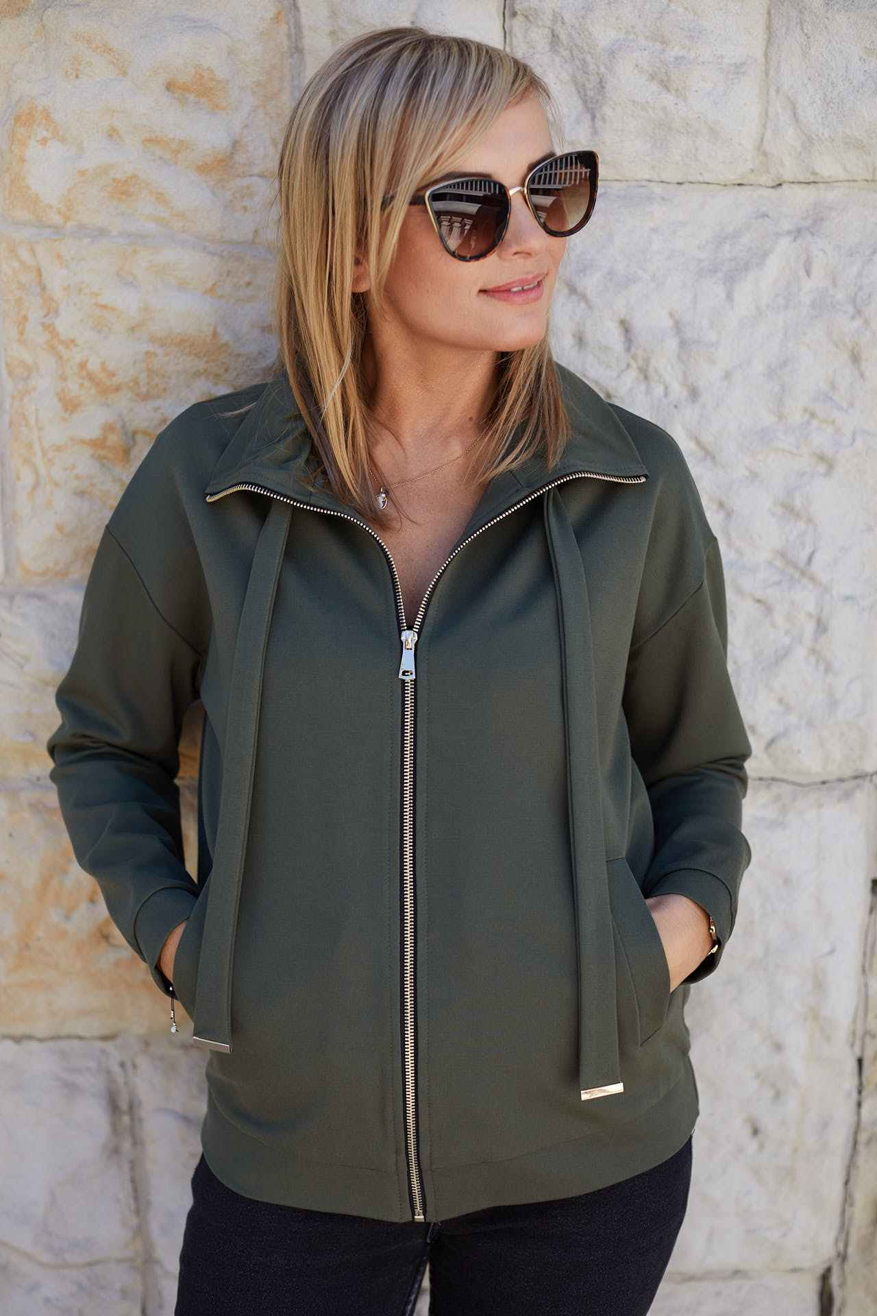 Rozpinana bluza z suwakiem khaki