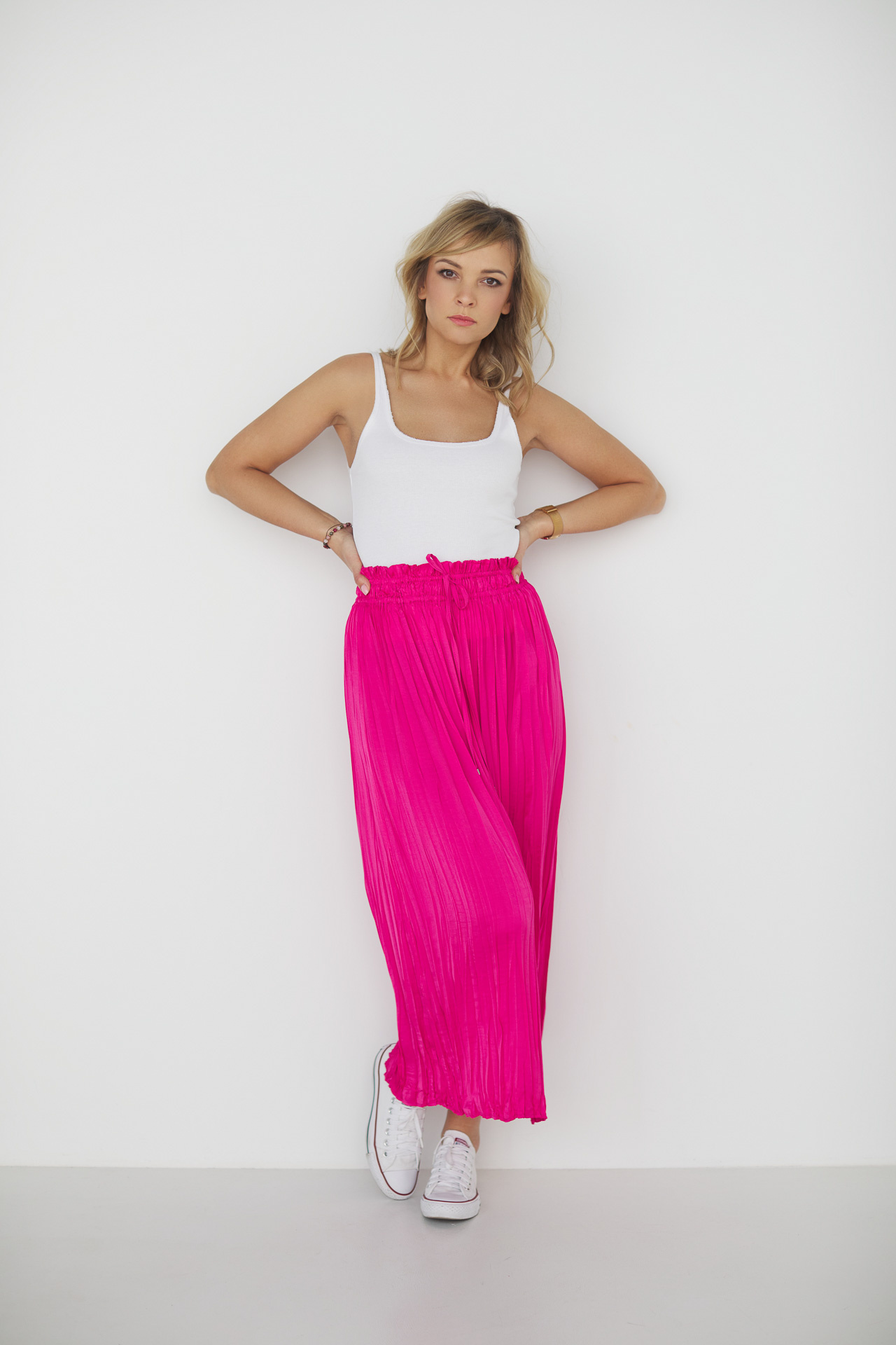 7/8 length amaranth pleated skirt