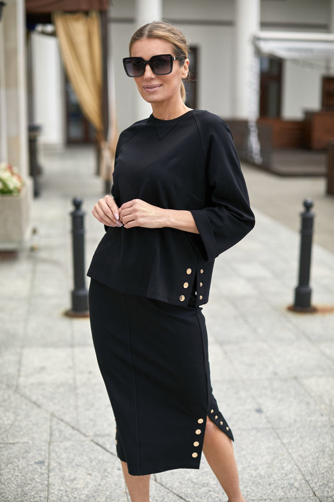 KOMPLET Z NAPAMI (BLUZA+SPÓDNICA)