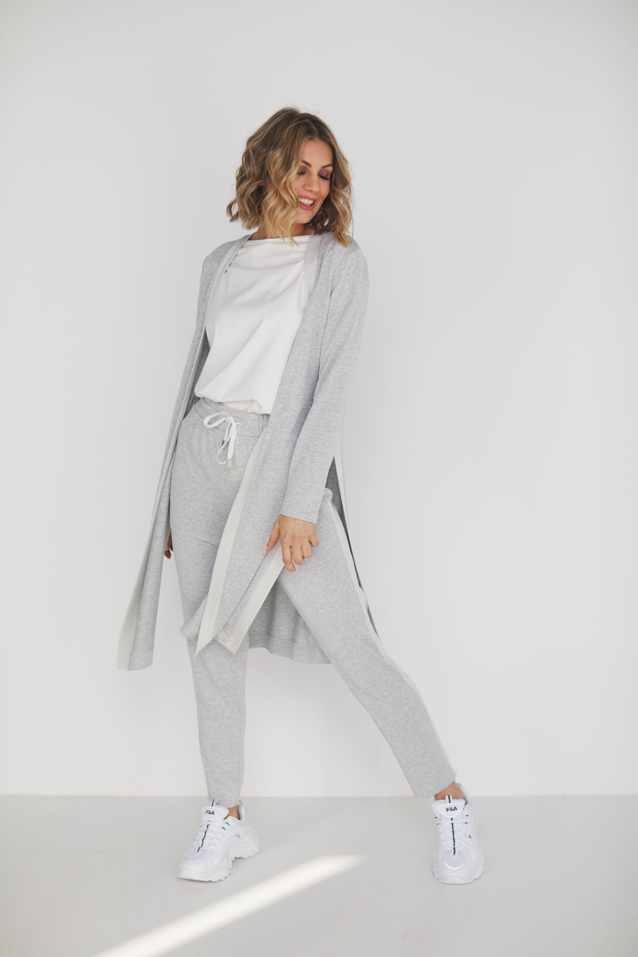 A set of cardigan with pants, a thin sweater