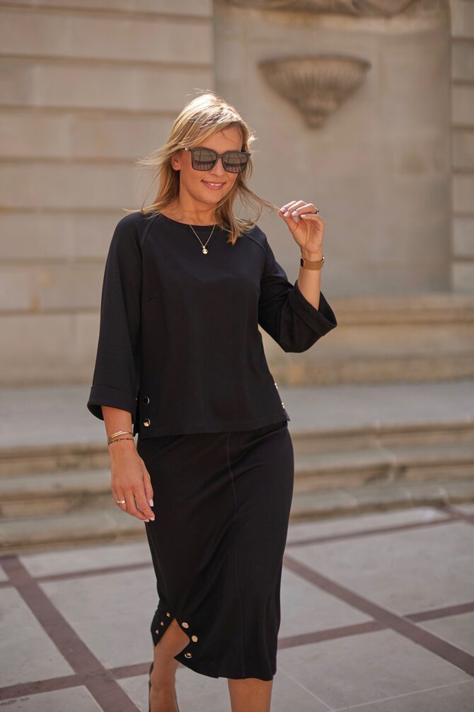 Black elegant set with metal snaps (blouse + skirt)