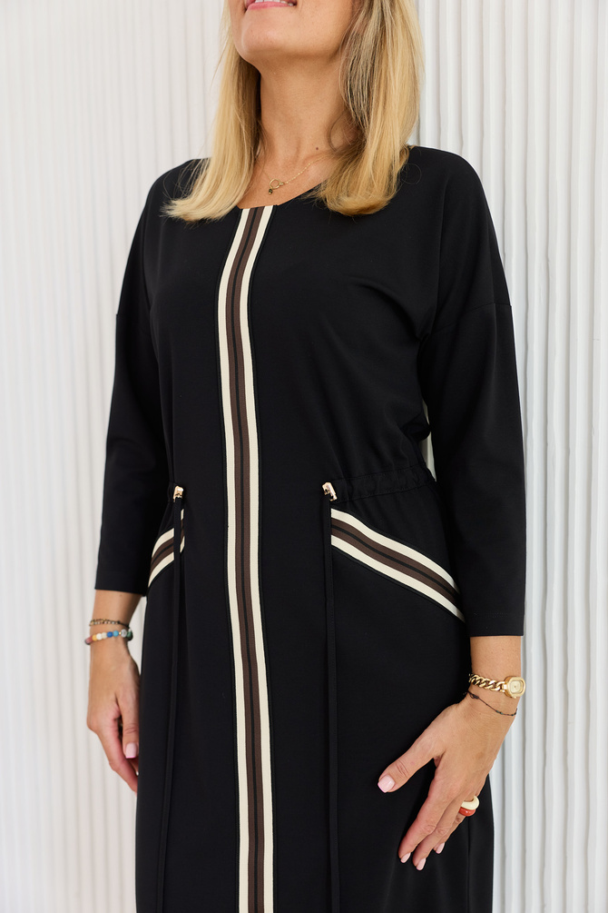 Black knitted dress with decorative ribbons