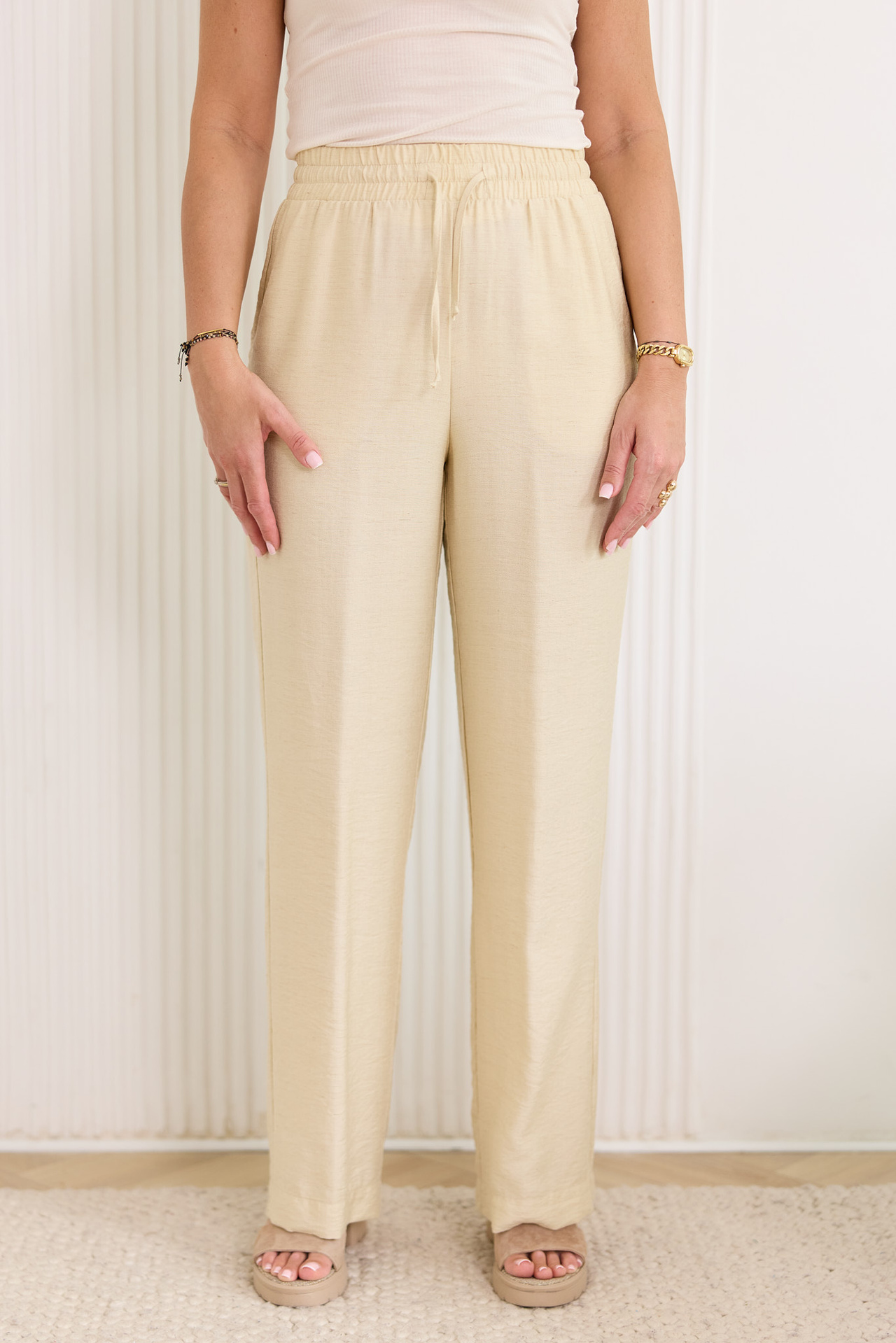 Tkaninowe rozszerzane spodnie len+wiskoza