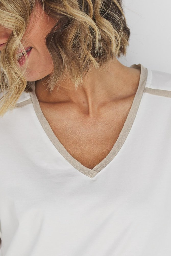 Bawełniana bluzka z beżowymi lampasami