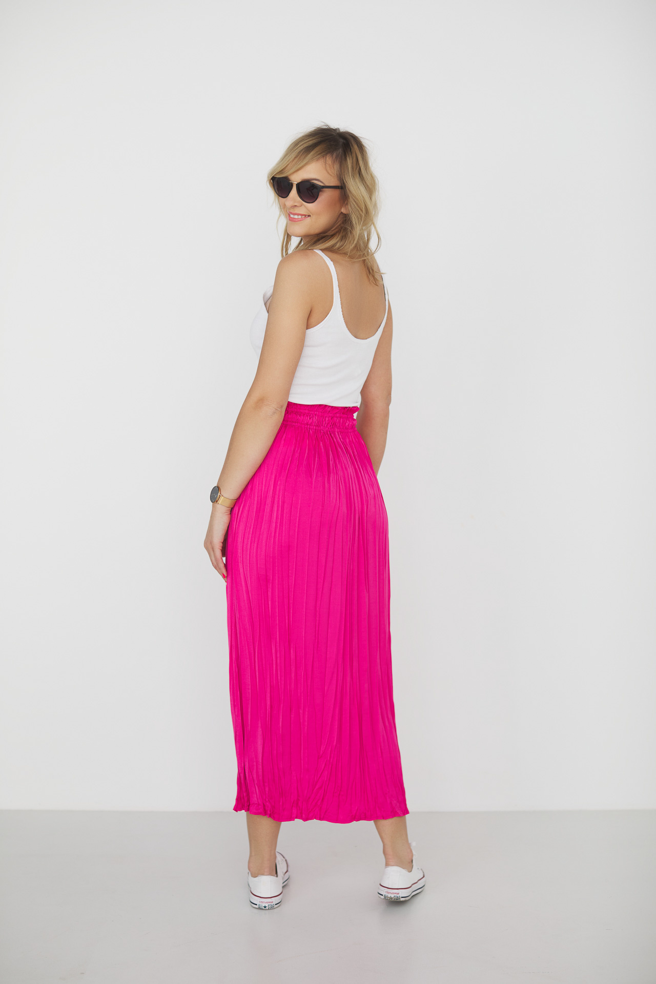 7/8 length amaranth pleated skirt
