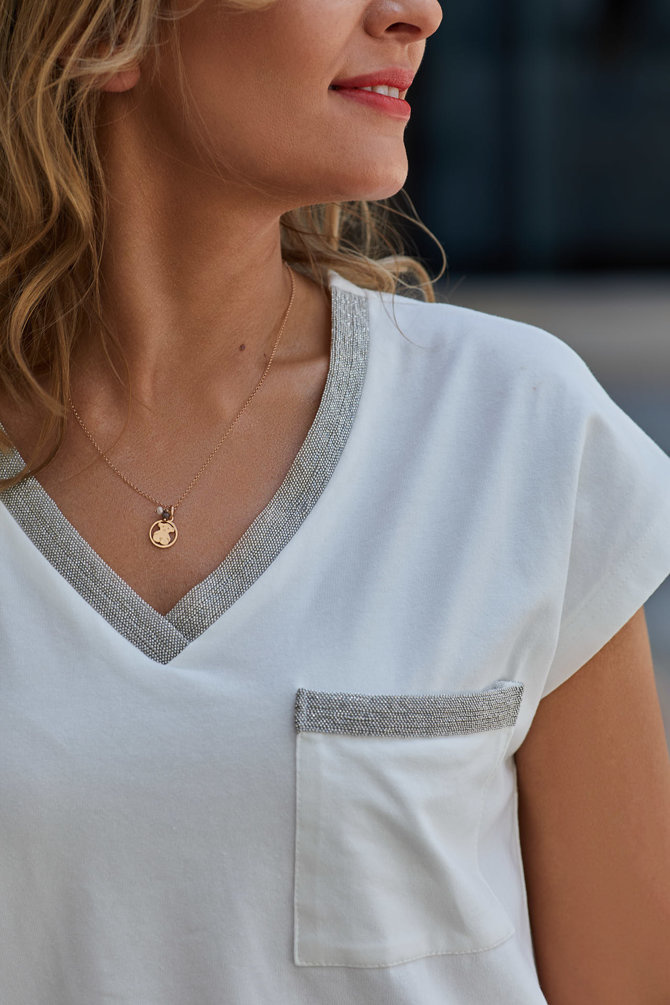 Cotton blouse with a decorative metal decor